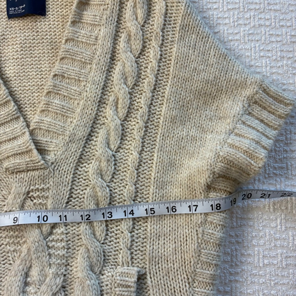 American Eagle Cable Knit Hooded Sweater Vest Cream XS-S Wool Alpaca Coastal - Picture 5 of 7